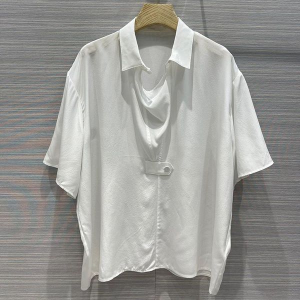 women's blouses & shirts summer white short sleeve loose 100% silk blouse women half open collar drop shoulder solid pullover t
women's blouses & shirts summer white short sleeve loose 100% silk blouse women half open collar drop shoulder solid pullover t