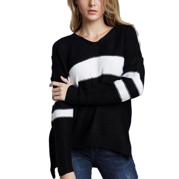 women's sweaters 2021 retro women autumn winter sweater striped stitching round neck long sleeved loose pullover plus size casual top, White;black
women's sweaters 2021 retro women autumn winter sweater striped stitching round neck long sleeved loose pullover plus size casual top, White;black