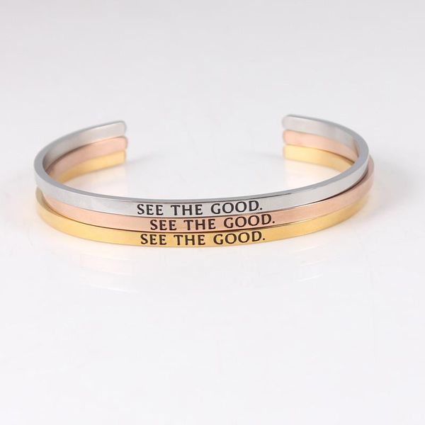bangle inspirational bracelets for girls rose gold/gold/silver cuff jewelry "see the good" stainless steel gift women friends, Black
bangle inspirational bracelets for girls rose gold/gold/silver cuff jewelry "see the good" stainless steel gift women friends, Black
