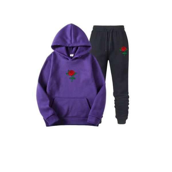 men's hoodies & sweatshirts conjunto de 2 peças moletom terno rosa flor impressão treino masculino feminino velo com capuz calças jogg, Black
