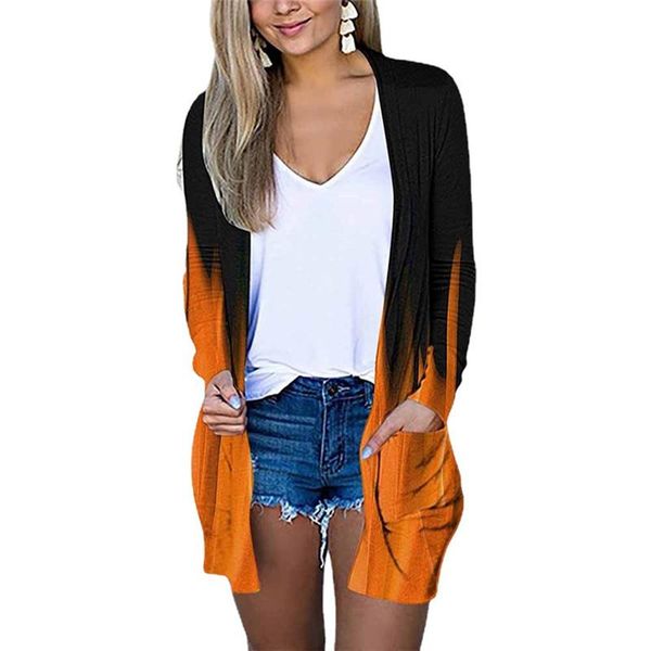 women's jackets fashion long sleeve women cardigan gradient print female 2021 autumn street casual loose pockets jacke coats, Black;brown
women's jackets fashion long sleeve women cardigan gradient print female 2021 autumn street casual loose pockets jacke coats, Black;brown