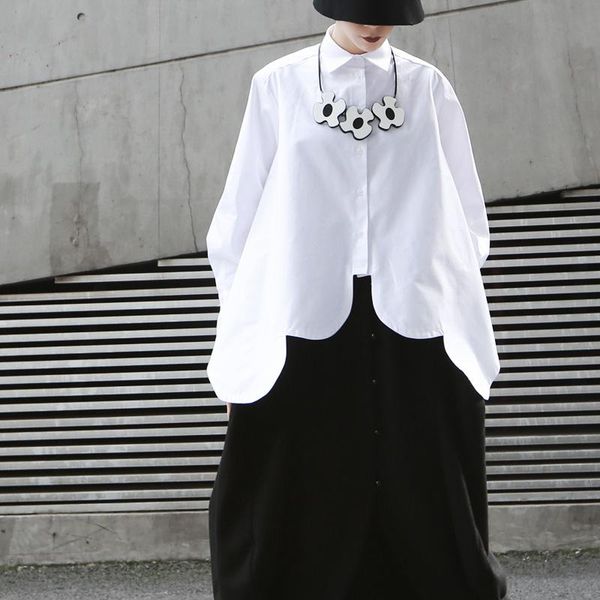 solid new design full turn down collar irregular arc ultra-wide hem white women blouse cotton
solid new design full turn down collar irregular arc ultra-wide hem white women blouse cotton