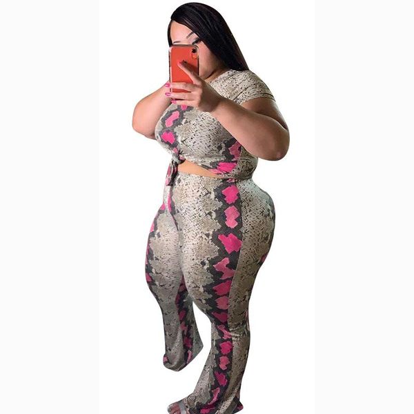 women's two piece pants snake print plus size two-piece suit stylish slim-fit flared short-sleeved and sexy, White
women's two piece pants snake print plus size two-piece suit stylish slim-fit flared short-sleeved and sexy, White