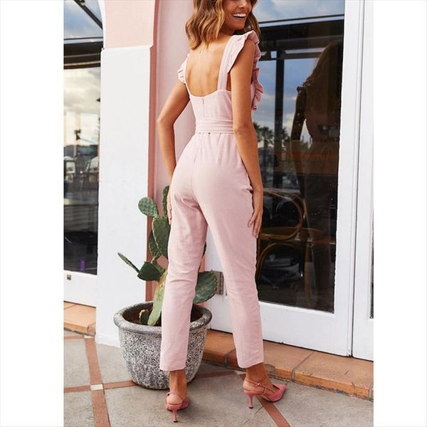 shirred frill sleeves waist women jumpsuit belted solid color summer aic88, Black;white
shirred frill sleeves waist women jumpsuit belted solid color summer aic88, Black;white