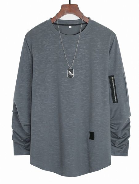 men zipper side patched crew neck tee s1k5#, White;black