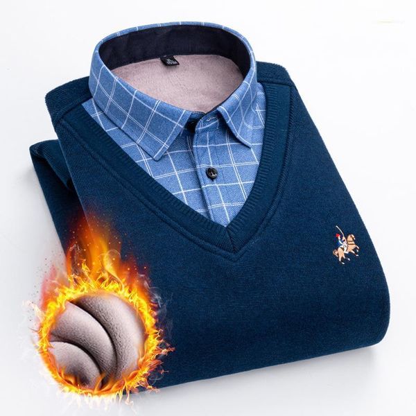 men's sweaters 2021 winter fake two-piece shirt sweater classic fashion all-match loose casual pullover male high-end brand knitwear, White;black
men's sweaters 2021 winter fake two-piece shirt sweater classic fashion all-match loose casual pullover male high-end brand knitwear, White;black