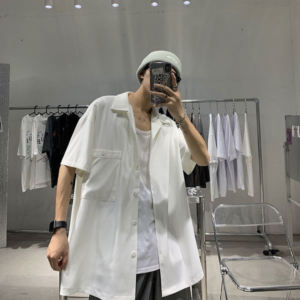 men's casual shirts pure color short sleeve hawaiian shirt fashion loose camisa masculina streetwear french cuff silk white bwaa, White;black
men's casual shirts pure color short sleeve hawaiian shirt fashion loose camisa masculina streetwear french cuff silk white bwaa, White;black