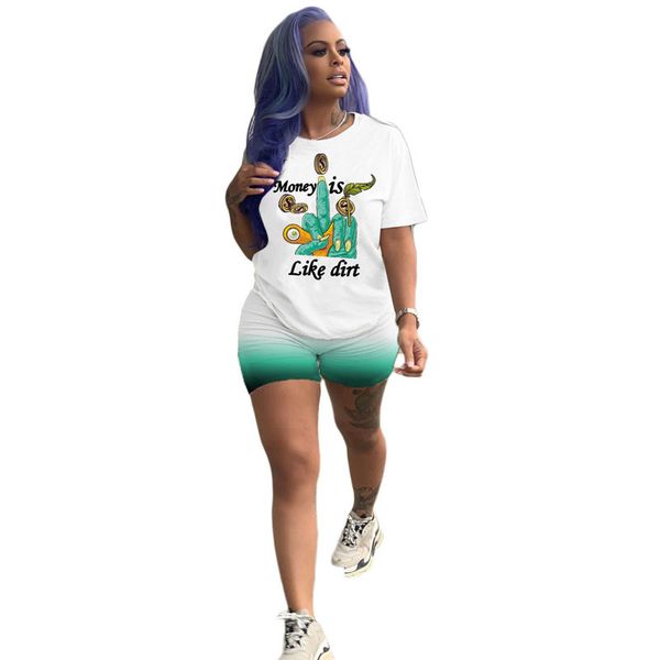 casual summer two pieces set of women's clothes standard fashion print neck-shirts tight white biker leisure shorts wear suit 2021 s2ku, Gray 
casual summer two pieces set of women's clothes standard fashion print neck-shirts tight white biker leisure shorts wear suit 2021 s2ku, Gray