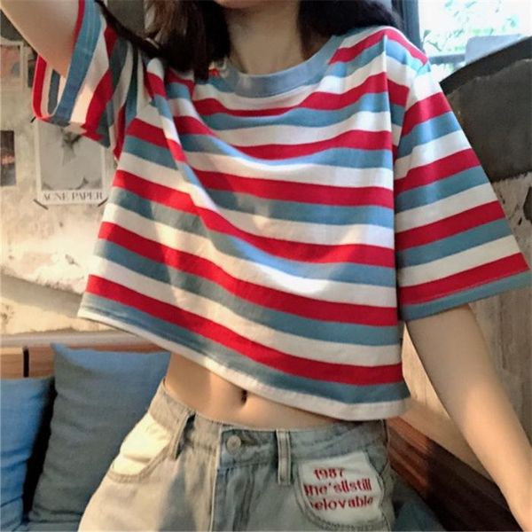 women's t-shirt summer korean women clothes rainbow striped crop girl cute short casual plus size loose t shirts streetwear tee, White
women's t-shirt summer korean women clothes rainbow striped crop girl cute short casual plus size loose t shirts streetwear tee, White