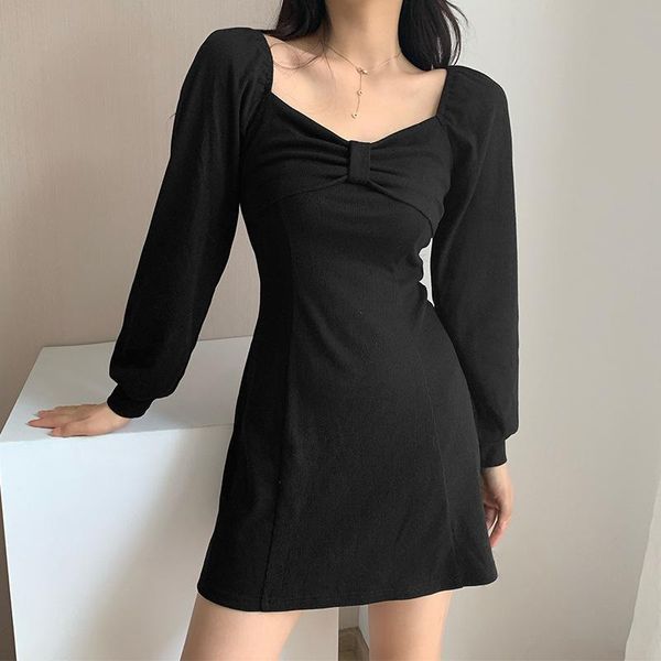 casual dresses women bow dress square collar high waist long sleeve female, Black;gray
casual dresses women bow dress square collar high waist long sleeve female, Black;gray