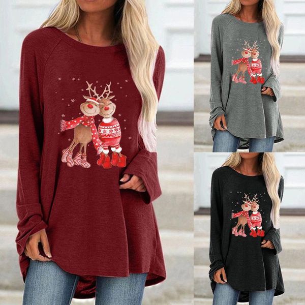women's t-shirt ladies christmas casual o-neck printed long sleeve winter, White
women's t-shirt ladies christmas casual o-neck printed long sleeve winter, White