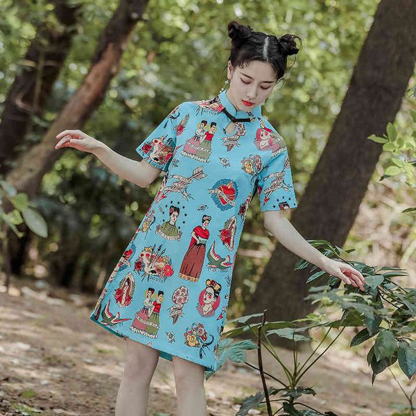 casual dresses short sleeve a-line improved cheongsam summer chinese style loose mini dress women stand-up collar fun print retro, Black;gray
casual dresses short sleeve a-line improved cheongsam summer chinese style loose mini dress women stand-up collar fun print retro, Black;gray