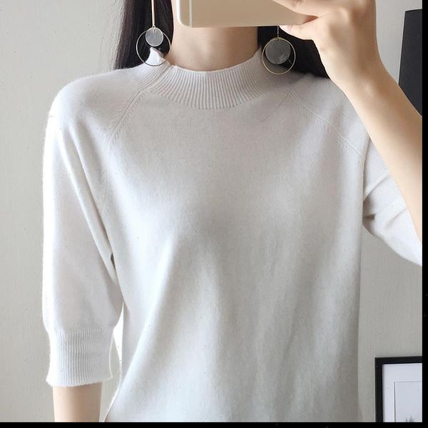 new style womens knitted cashmere half sleeve sweater half high collar slim style solid wool color pullover ing, White;black
new style womens knitted cashmere half sleeve sweater half high collar slim style solid wool color pullover ing, White;black