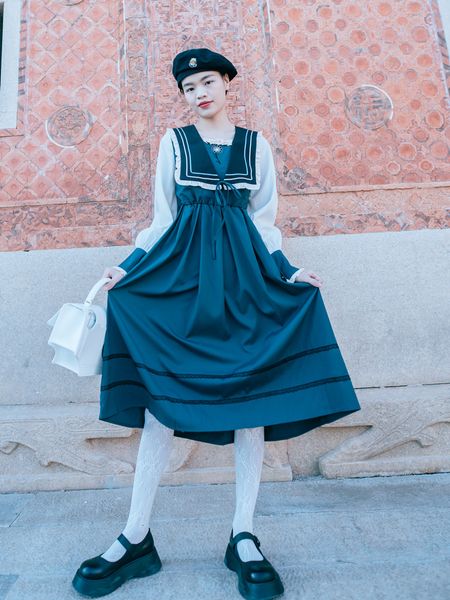 fancy new spring japanese-style sailor's turtleneck sweet women... style soft ruffled dress of high waist... kawaii reco, Black;gray 
fancy new spring japanese-style sailor's turtleneck sweet women... style soft ruffled dress of high waist... kawaii reco, Black;gray