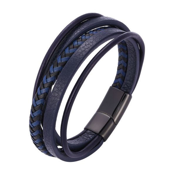 

america and europe popular multilayer blue leather cuff magnetic buckle bracelets for men and women, White