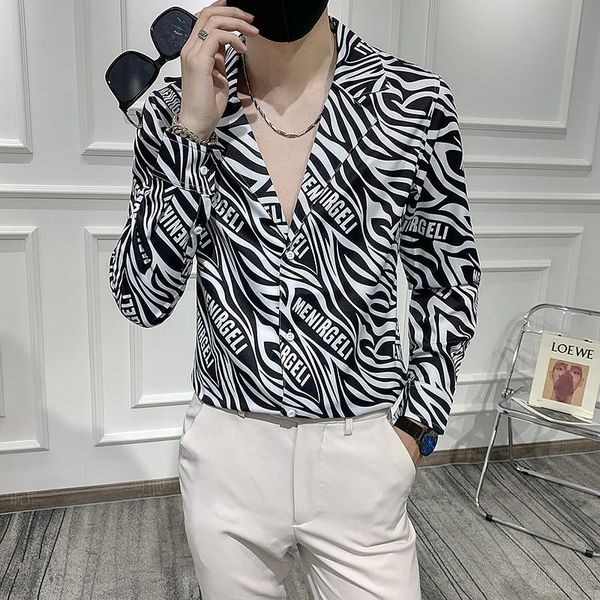men's casual shirts 2021 autumn men shirt zebra print long sleeve slim fit business dress camisa social masculina, White;black
men's casual shirts 2021 autumn men shirt zebra print long sleeve slim fit business dress camisa social masculina, White;black