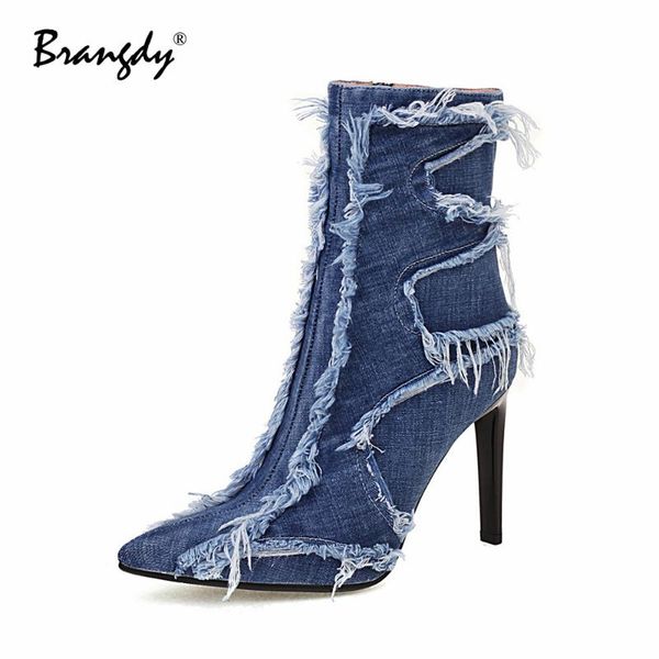 dress shoes fanyuan fashion women thin heels pumps high grade denim fabric pointed toe winter ankle boots zipper splicing, Black
dress shoes fanyuan fashion women thin heels pumps high grade denim fabric pointed toe winter ankle boots zipper splicing, Black