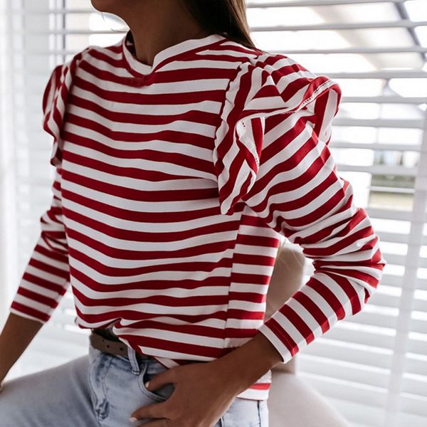 women fashion blouse shirt striped ruffle long sleeve blouse women casual feminine autumn woman blouses o neck female, White
women fashion blouse shirt striped ruffle long sleeve blouse women casual feminine autumn woman blouses o neck female, White