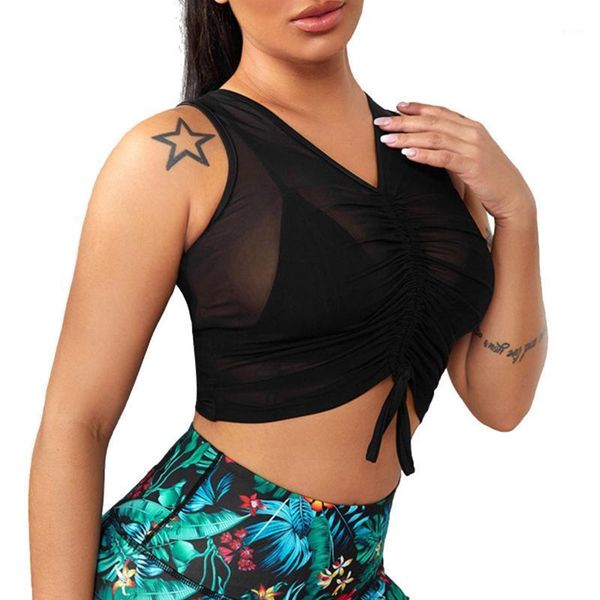 women summer sport shirt drawstring ruched crop v neck sleeveless t-shirt pleated sheer mesh vest for yoga fitness workout outfit
women summer sport shirt drawstring ruched crop v neck sleeveless t-shirt pleated sheer mesh vest for yoga fitness workout outfit