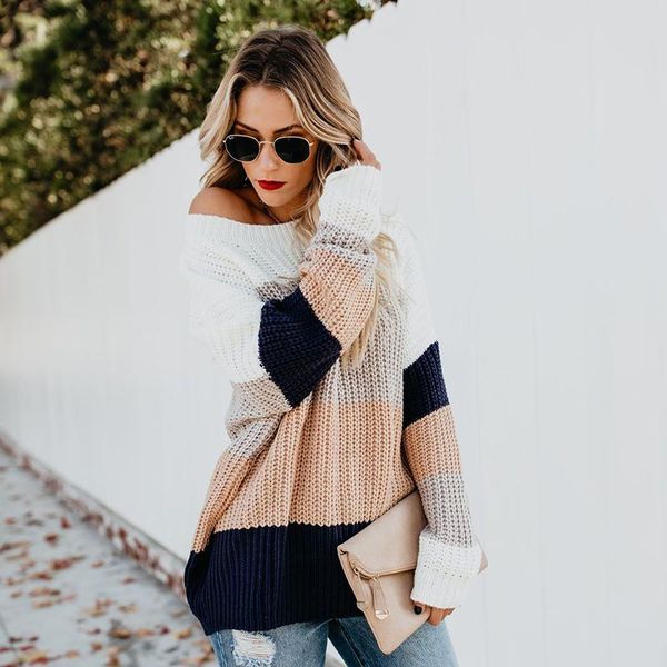 women's sweaters loose patchwork knitting pullover 2021 autumn winter fashion striped rainbow long sleeve female clothes, White;black
women's sweaters loose patchwork knitting pullover 2021 autumn winter fashion striped rainbow long sleeve female clothes, White;black