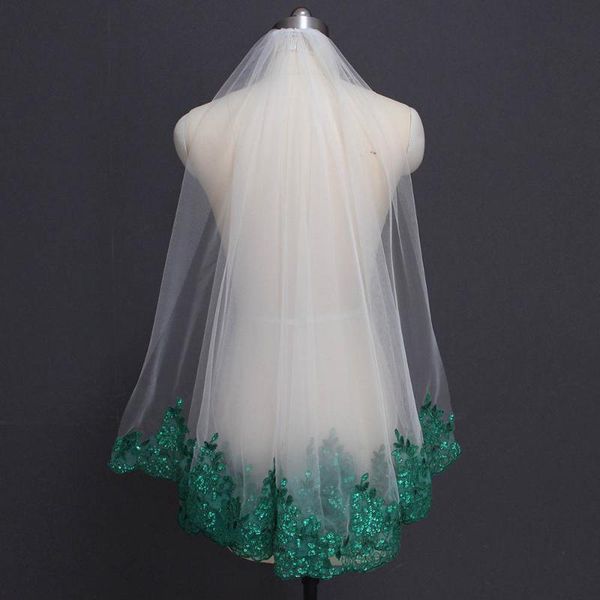 bridal veils green lace ivory white tulle short wedding veil shine sequins one layer with comb accessories, Black
bridal veils green lace ivory white tulle short wedding veil shine sequins one layer with comb accessories, Black