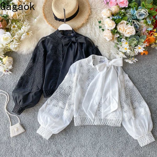 women chiffon blouse high street spring autumn solid lantern sleeve bow hollow out slim chic wild female shirts 210531, White
women chiffon blouse high street spring autumn solid lantern sleeve bow hollow out slim chic wild female shirts 210531, White