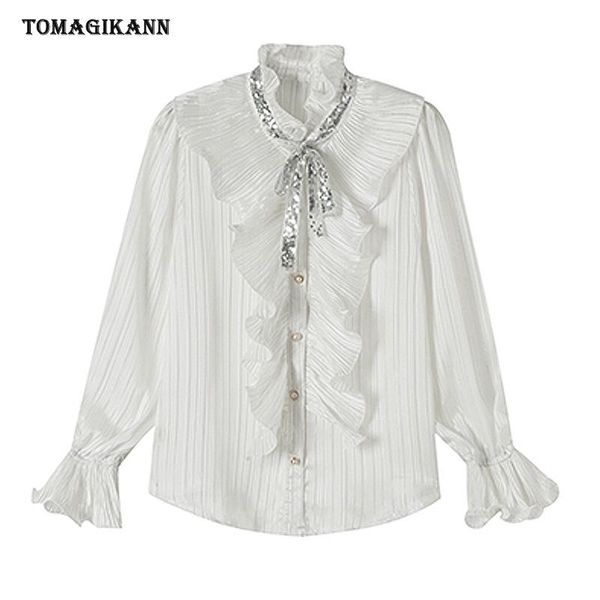 women's blouses & shirts womens flare sleeve stand collar ruffles chiffon thin 2021 spring elegant ladies chemise femme blusa, White
women's blouses & shirts womens flare sleeve stand collar ruffles chiffon thin 2021 spring elegant ladies chemise femme blusa, White