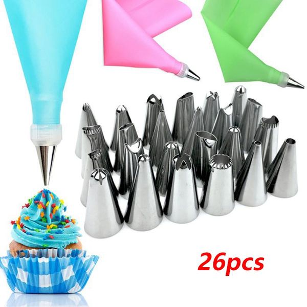 baking & pastry tools 8/26pcs/set silicone bag kitchen accessories diy icing piping cream with 6 nozzle sets cake decorating
baking & pastry tools 8/26pcs/set silicone bag kitchen accessories diy icing piping cream with 6 nozzle sets cake decorating