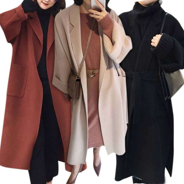 korean double faced cashmere cloth women's autumn and winter clothes 2019 loose over knee long lace up tweed overcoat women, Black
korean double faced cashmere cloth women's autumn and winter clothes 2019 loose over knee long lace up tweed overcoat women, Black