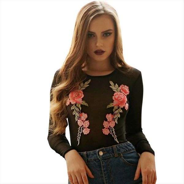 long sleeve embroidered floral women rompers sheer mesh bodysuit leotard, Black;white
long sleeve embroidered floral women rompers sheer mesh bodysuit leotard, Black;white