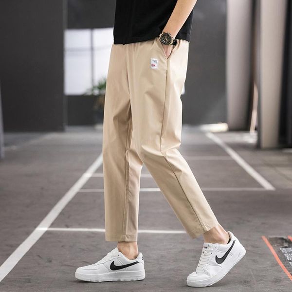 men's pants korean fashion summer thin breathable spandex 9 part drawstring casual slim fit cool solid color men trousers, Black
men's pants korean fashion summer thin breathable spandex 9 part drawstring casual slim fit cool solid color men trousers, Black