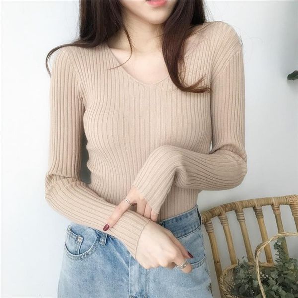 women korean fall sweaters winter warm knitted basic bottoming shirt long sleeve slim v neck pullovers clothes, White;black
women korean fall sweaters winter warm knitted basic bottoming shirt long sleeve slim v neck pullovers clothes, White;black