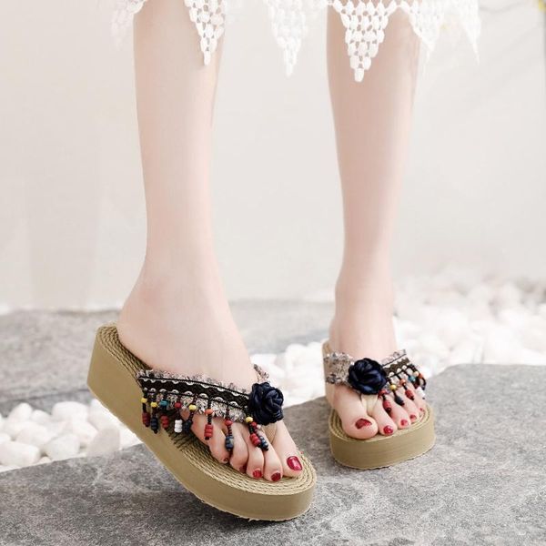 slippers summer women's flower tassels clip toe flip flops non-slip wedges beach platform femme sandalias mujer, Black
slippers summer women's flower tassels clip toe flip flops non-slip wedges beach platform femme sandalias mujer, Black