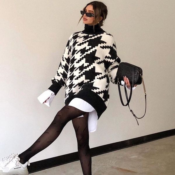 2021 autumn winter oversized sweater women turtleneck black casual long sleeve knit mini houndstooth party es jklt, Black;gray
2021 autumn winter oversized sweater women turtleneck black casual long sleeve knit mini houndstooth party es jklt, Black;gray