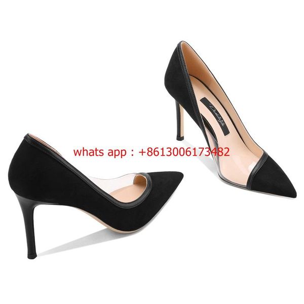 dress shoes pointed toe woman high heel stiletto pvc suede patchwork side empty bridal wedding party, Black
dress shoes pointed toe woman high heel stiletto pvc suede patchwork side empty bridal wedding party, Black