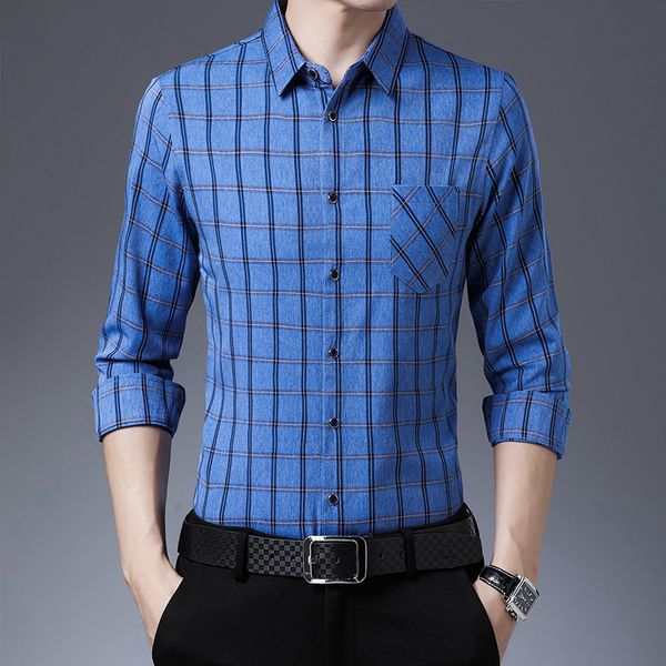 men's long sleeve plaid shirt men's korean slim fit versatile thin middle-aged and young people's 2021 autumn top, Black
men's long sleeve plaid shirt men's korean slim fit versatile thin middle-aged and young people's 2021 autumn top, Black