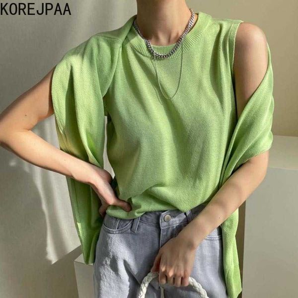 korejpaa women sets summer korean all-match round neck pullover casual loose vest simple outer shawl sweater two-piece suit 210526, White;black
korejpaa women sets summer korean all-match round neck pullover casual loose vest simple outer shawl sweater two-piece suit 210526, White;black