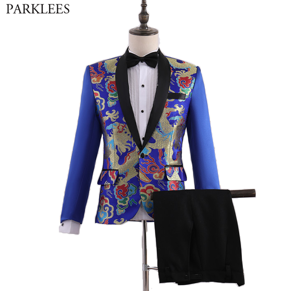 men's suits & blazers luxury chinese dragon jacquard suit men shawl lapel one button royal blue with pants mens wedding party prom cost, White;black
men's suits & blazers luxury chinese dragon jacquard suit men shawl lapel one button royal blue with pants mens wedding party prom cost, White;black