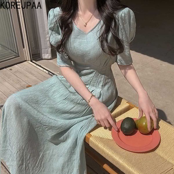 korejpaa women dress summer korea chic temperament elegant v-neck pleat design lace-up waist bubble sleeve chiffon vestido 210526, Black;gray
korejpaa women dress summer korea chic temperament elegant v-neck pleat design lace-up waist bubble sleeve chiffon vestido 210526, Black;gray