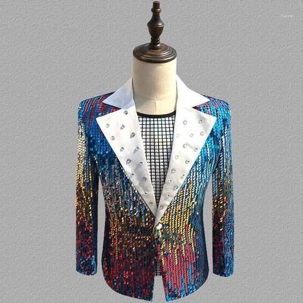 men's suits & blazers colorful for men gold red blue sequin blazer slim fit club party performance clothing masculino, White;black
men's suits & blazers colorful for men gold red blue sequin blazer slim fit club party performance clothing masculino, White;black