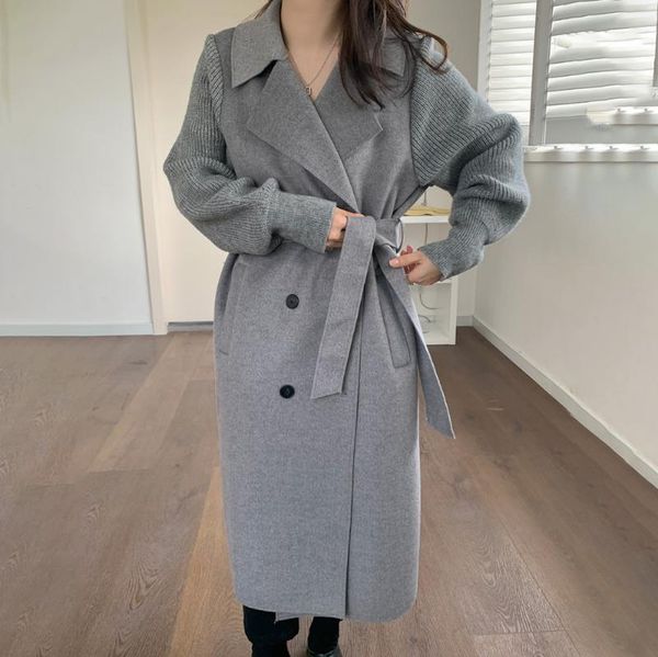 women's wool & blends 2021 winter women long coat with belt patchwork sleeve double breasted slim woolen overcoat female warm clothes o, Black
women's wool & blends 2021 winter women long coat with belt patchwork sleeve double breasted slim woolen overcoat female warm clothes o, Black