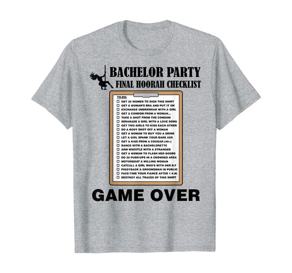 mens bachelor party checklist funny challenge for grooms t-shirt, White;black 
mens bachelor party checklist funny challenge for grooms t-shirt, White;black