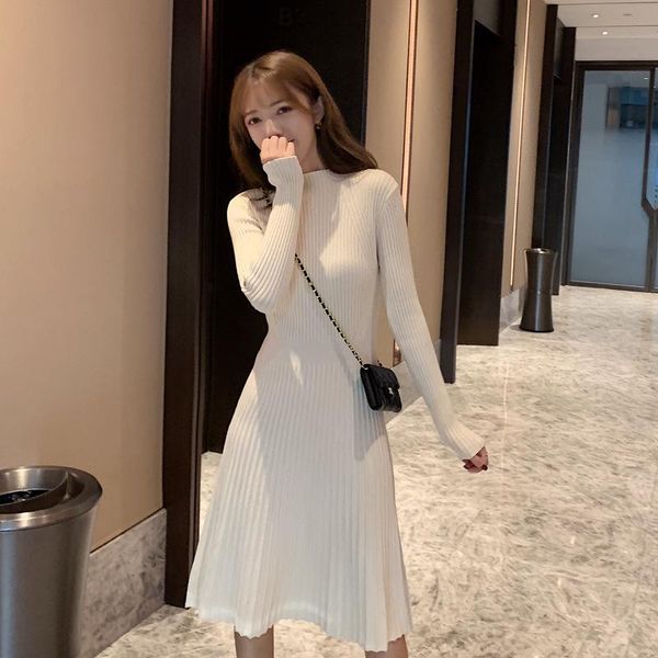 casual dresses fashion women autumn winter sweater dress 2021 elegant turtleneck warm female full sleeve knitted mid ds233, Black;gray 
casual dresses fashion women autumn winter sweater dress 2021 elegant turtleneck warm female full sleeve knitted mid ds233, Black;gray