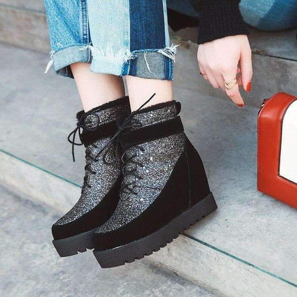 boots glitter ladies ankle hidden wedge platform lace up winter casual shoes, Black
boots glitter ladies ankle hidden wedge platform lace up winter casual shoes, Black