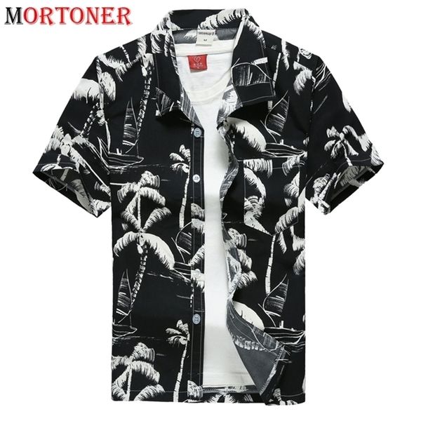 

black hawaiian shirt men fashion palm tree print tropical aloha shirts mens casual quick dry beach wear clothing chemise 210809, White;black