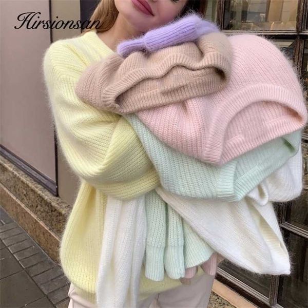 hirsionsan soft loose knitted cashmere sweater winter solid female pullovers warm basic knitwear jumper 211022, White;black
hirsionsan soft loose knitted cashmere sweater winter solid female pullovers warm basic knitwear jumper 211022, White;black