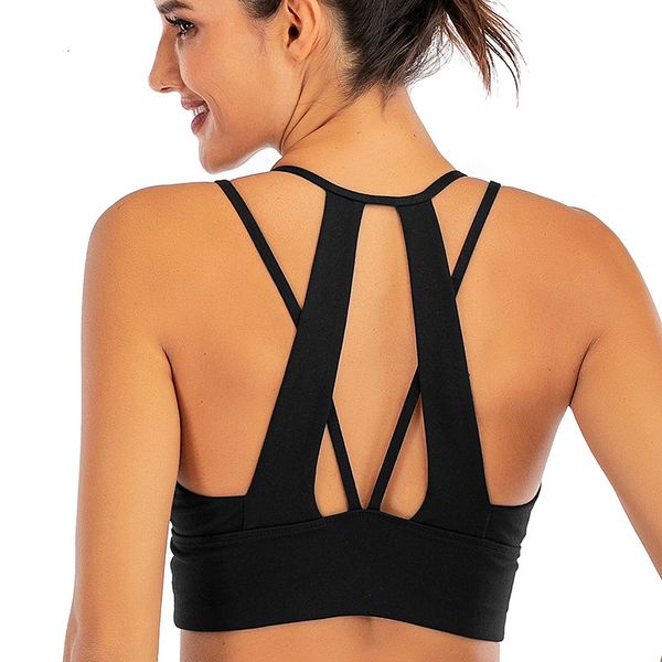 yoga sports bra integrated fixed cup beautiful back running hollow underwear women, Black;white 
yoga sports bra integrated fixed cup beautiful back running hollow underwear women, Black;white