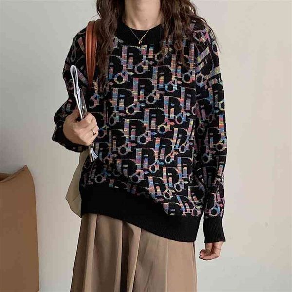 star same loose lazy style sweater women's autumn and winter round neck letter jacquard short pullover long sleeve, Black;brown
star same loose lazy style sweater women's autumn and winter round neck letter jacquard short pullover long sleeve, Black;brown