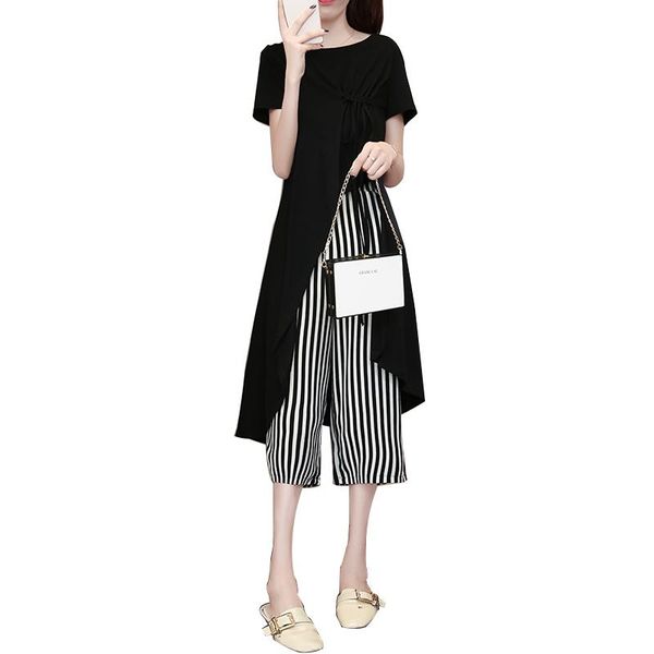 2021 new summer women wear korean fashion western style covered meat sister suit long shirt & stripe pants 2 pcs clothing set, Gray
2021 new summer women wear korean fashion western style covered meat sister suit long shirt & stripe pants 2 pcs clothing set, Gray
