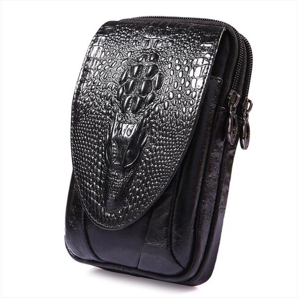 men genuine leather real crocodile waist bag grain cell mobile phone cover case pocket hip belt bum fanny pack father